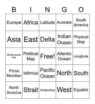 Geography Bingo Card