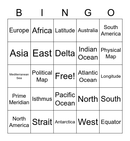 Geography Bingo Card