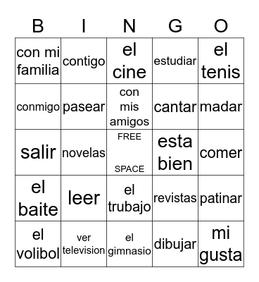 Spanish To English Bingo Card