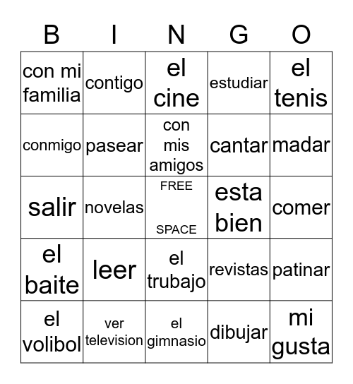 Spanish To English Bingo Card