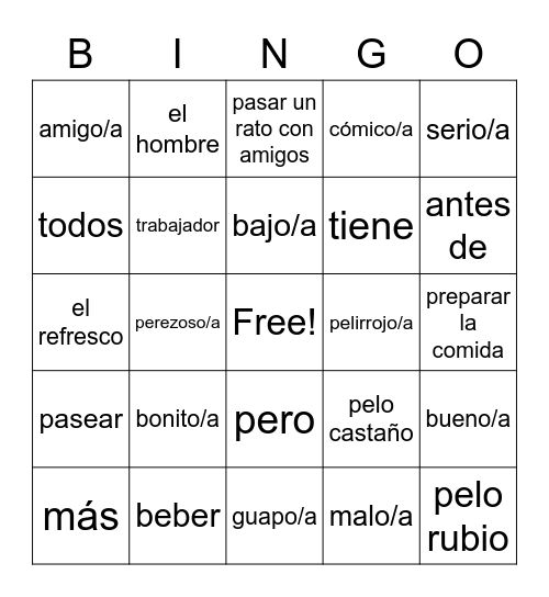 Avancemos 1 Unidad 1.1 y 1.2 Bingo Card