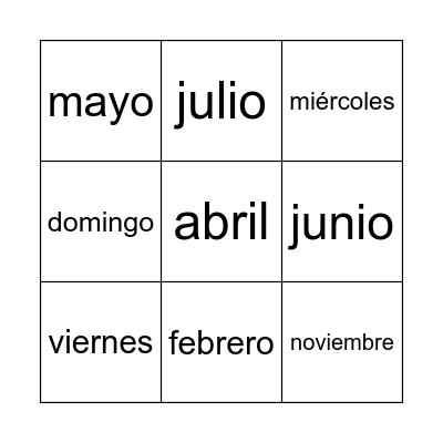 Los días de la semana y los meses del año Bingo Card