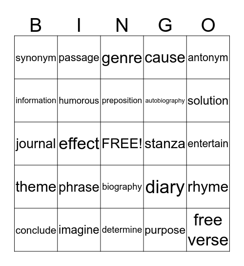 vocabulary bingo Card