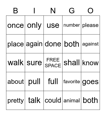 Trick Words Bingo Card