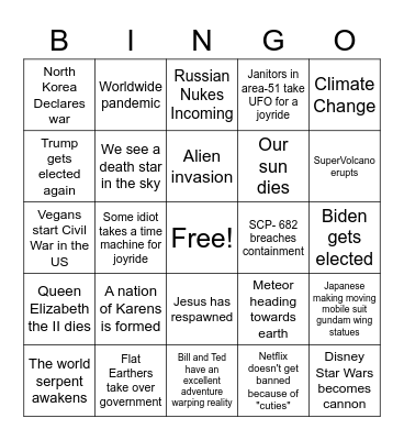 Apocalypse Bingo Card