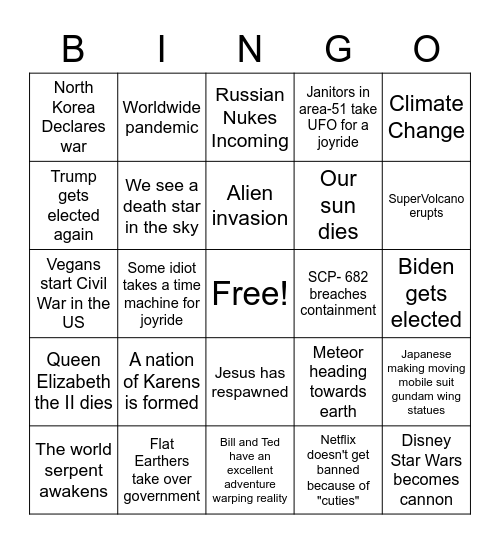 Apocalypse Bingo Card