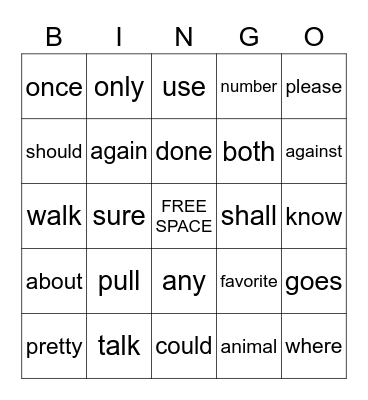 Trick Words Bingo Card