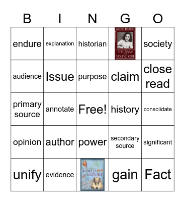 Historical Thinking Bingo Card