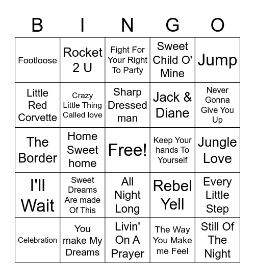 80's Random Hits Bingo Card