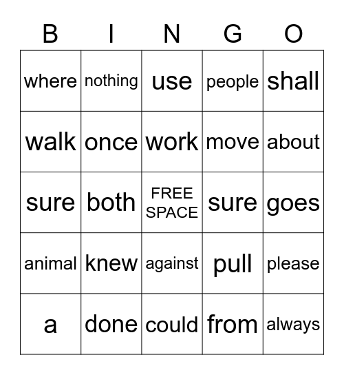 Trick Words Bingo Card