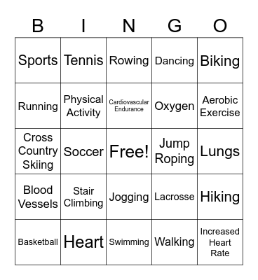 Cardiovascular Endurance - 1 Bingo Card
