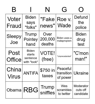 Drumpf v. Joe Hidin' Bingo Card