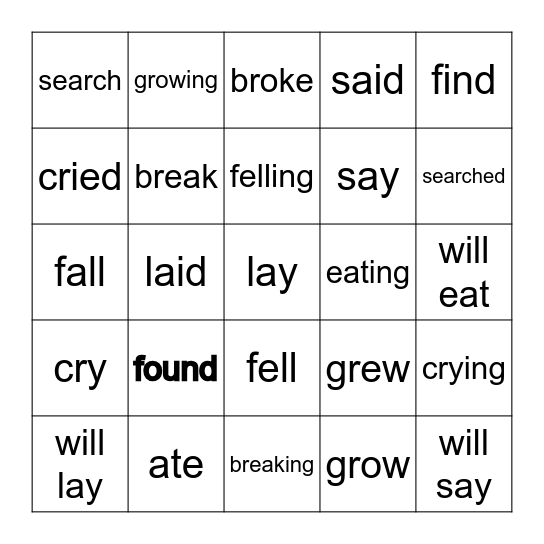 Past Present Future Bingo Card