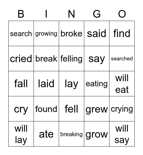 Past Present Future Bingo Card