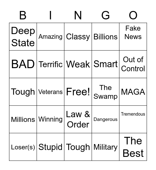 Presidential Debate Bingo Card