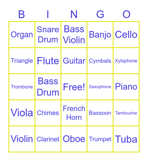 Instrument Bingo Card