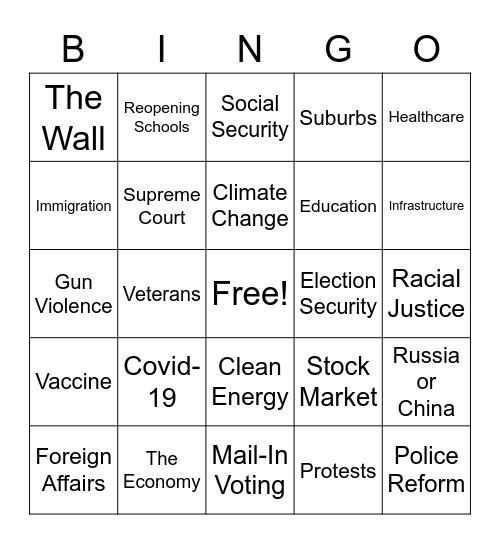 Presidential Debate BINGO Card