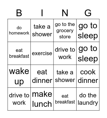 Routines Bingo Card