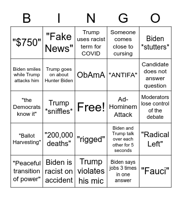 Biden-Trump Debate 1 Bingo Card