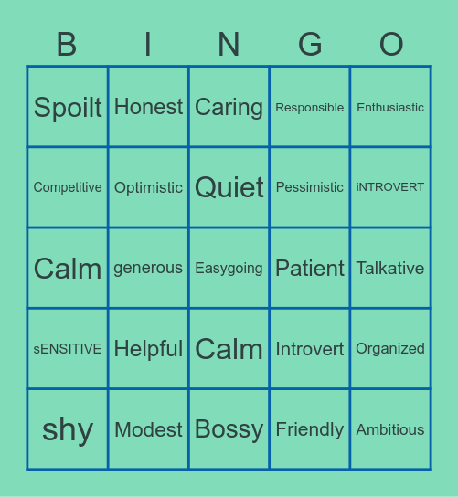 Your Personality Bingo Card