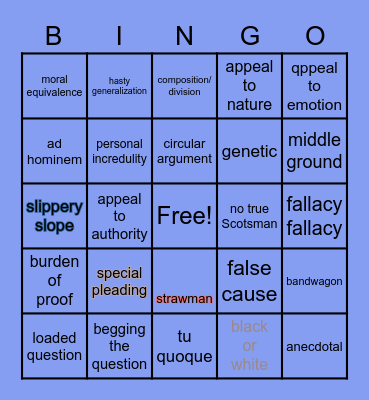 2020 Presidential Debate      Logical Fallacies Bingo Card