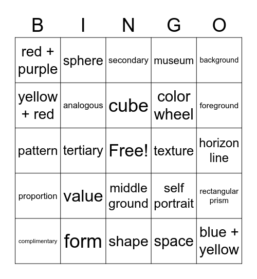 Art Bingo - Intermediate Bingo Card