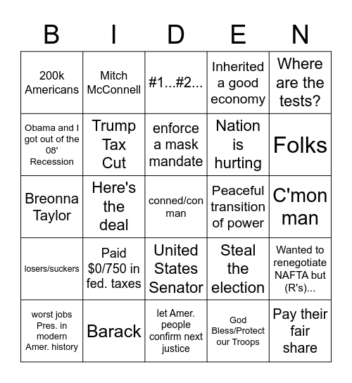 BIDEN Bingo Card