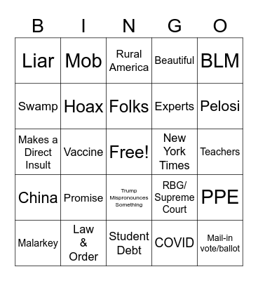 2020 Presidential Debate Bingo Card