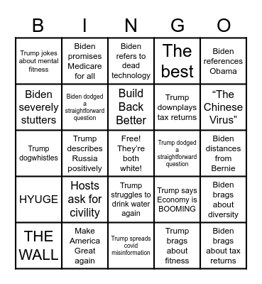 Presidential Debate Bingo Card