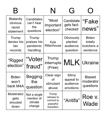 Debate Bingo #1 Bingo Card