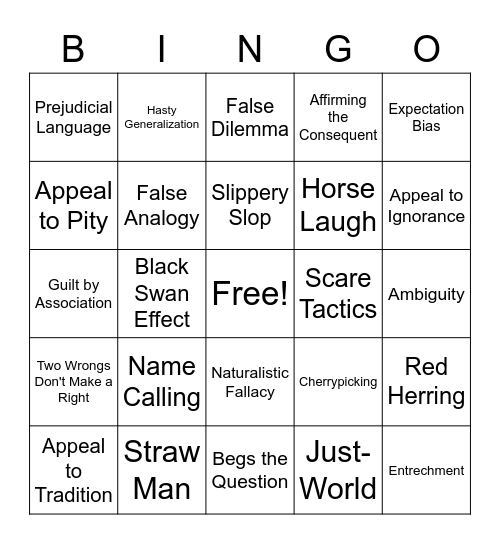 Logical Fallacy BINGO Card