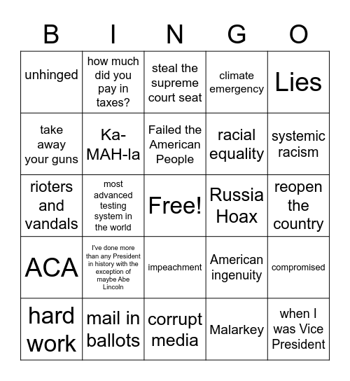 The Great Debate Bingo Card