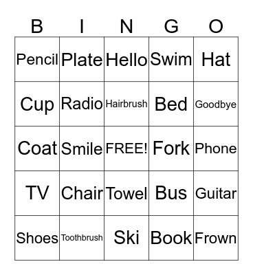Objects Bingo  Bingo Card