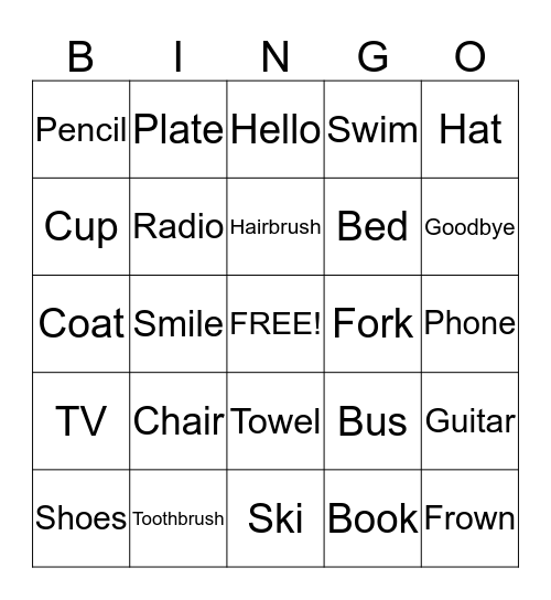 Objects Bingo  Bingo Card