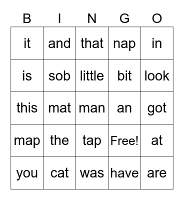 sightword bingo Card