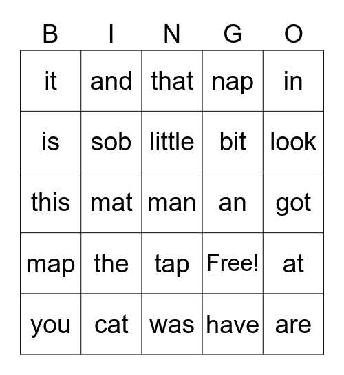 sightword bingo Card