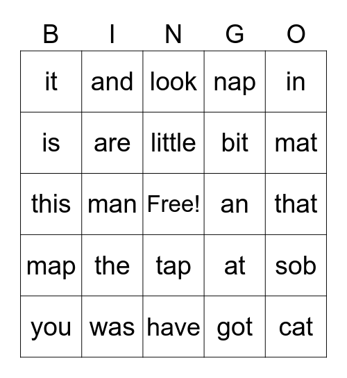 sightword bingo Card