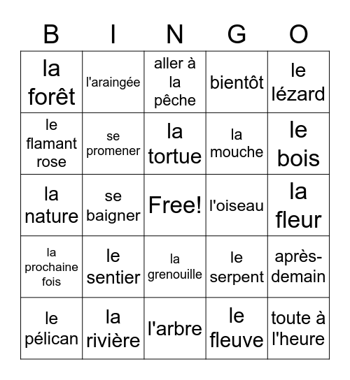 Bien Dit 2 CH 7 vocabulaire 1 Bingo Card