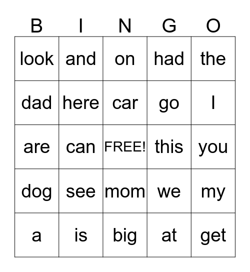 Sight Words A Bingo Card