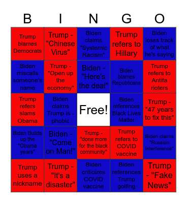 Presidential Debate Bingo Card