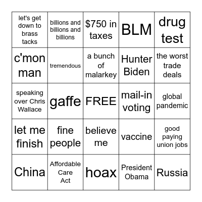 Presidential Debate Bingo Card