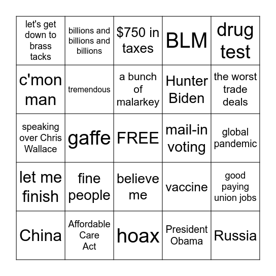 Presidential Debate Bingo Card