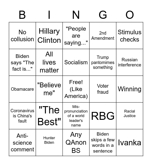 Make Debates Great Again II Bingo Card