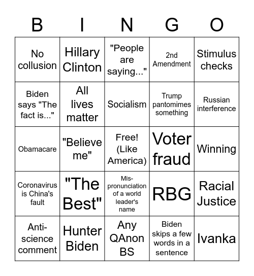 Make Debates Great Again II Bingo Card