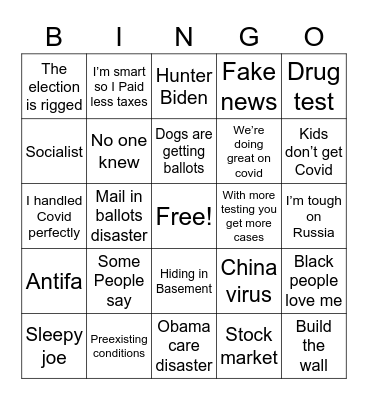 Trump debate Bingo Card