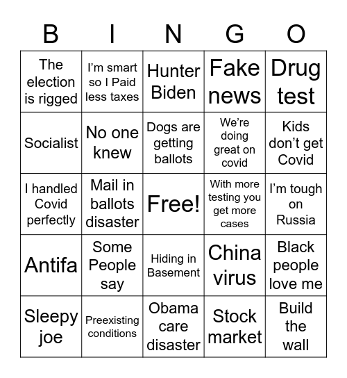 Trump debate Bingo Card