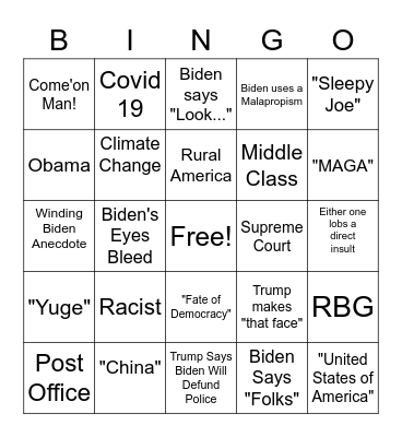 Debate Night Bingo Card