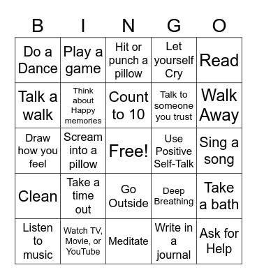 Coping Skills Bingo Card