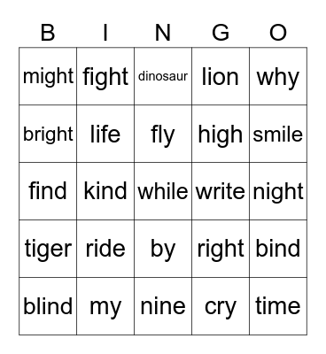 Long I Bingo Card