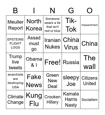 First Democratic Presidential Debate 2020 Bingo Card